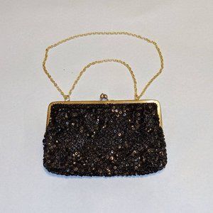 Vintage Kiralfy's black sequined convertible clutch purse